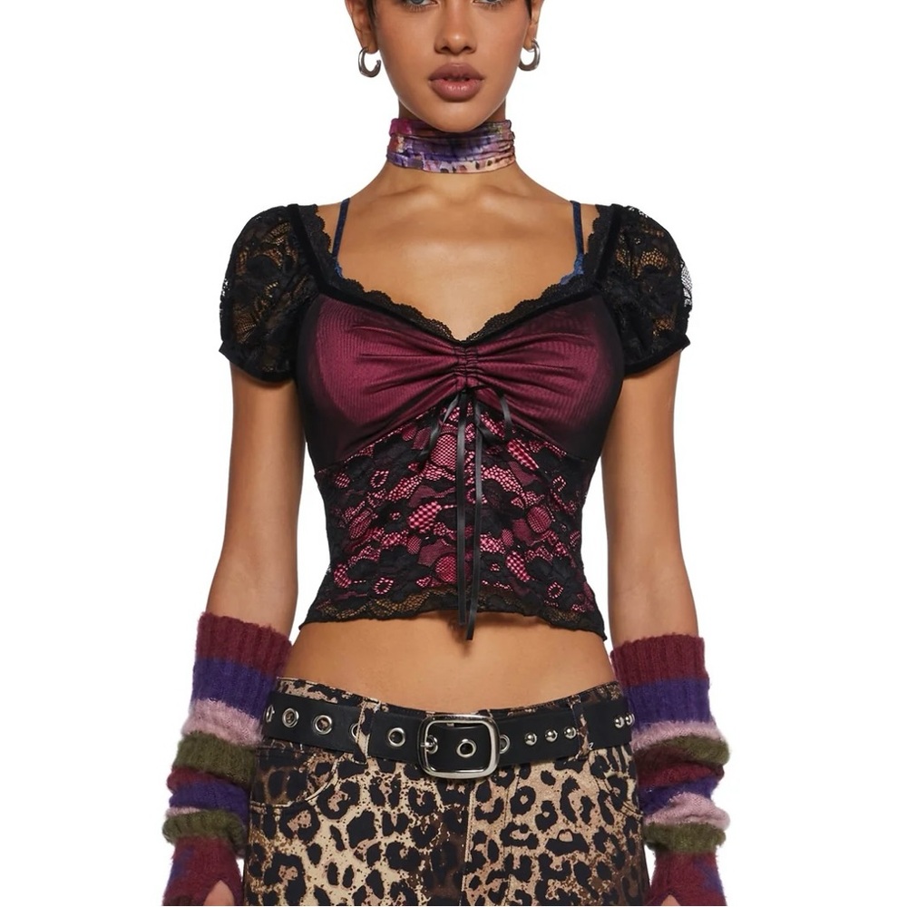 DOLLS KILL Black Lace Bustier Y2K Corset Crop Top